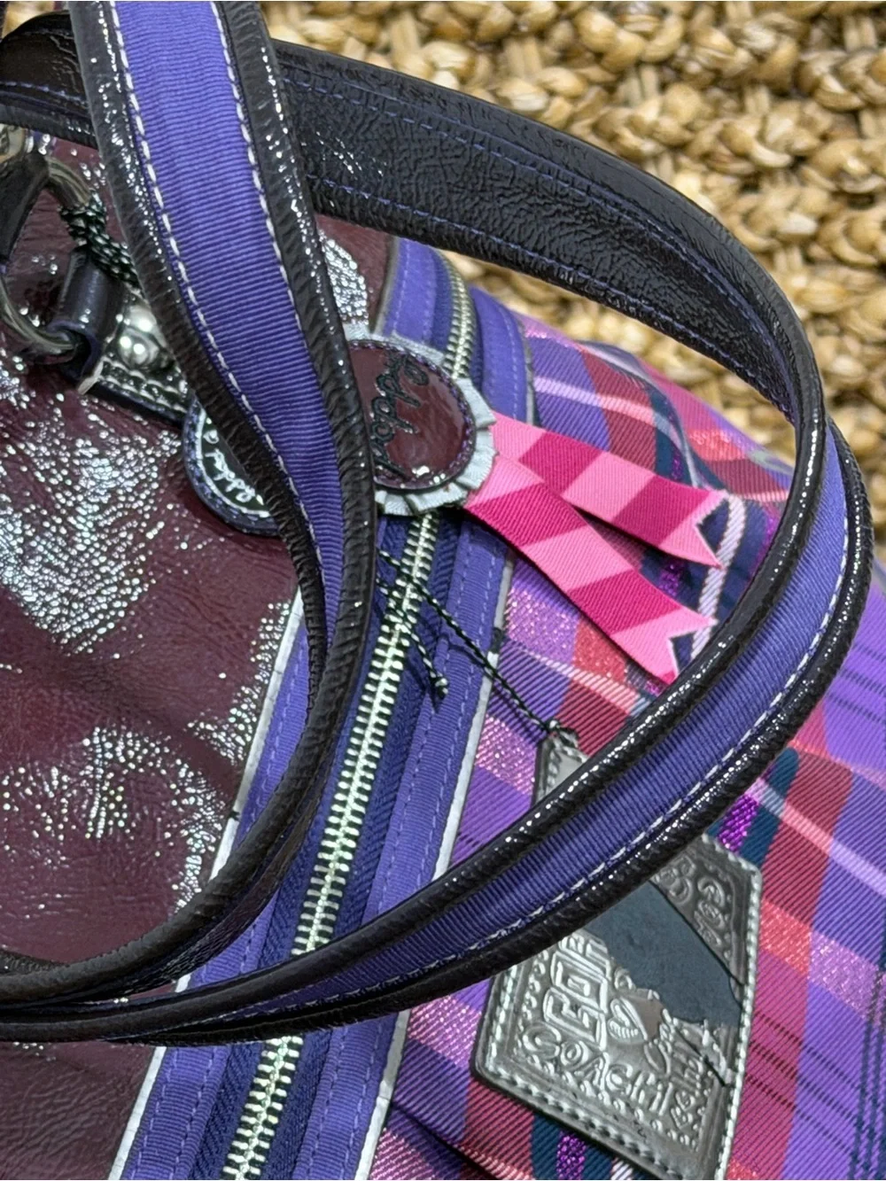 Coach Poppy Tartan Plaid Glam Tote Bag